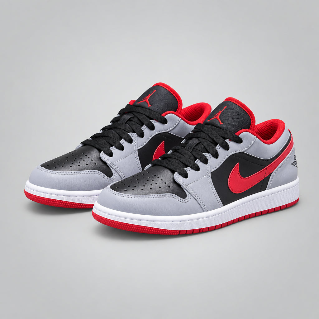 JORDAN 1 LOW GREY BLACK RED
